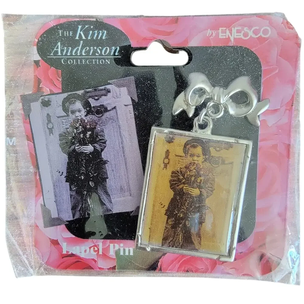 Kim Anderson Lapel Pin Boy Holding Roses NEW By Enesco 1998 VTG Love Silver